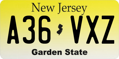 NJ license plate A36VXZ