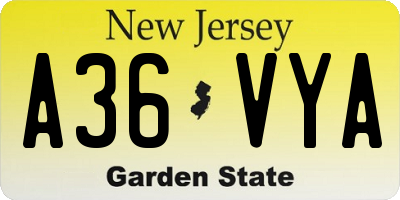 NJ license plate A36VYA