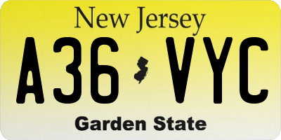 NJ license plate A36VYC
