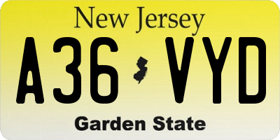 NJ license plate A36VYD