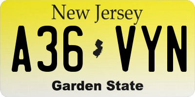 NJ license plate A36VYN