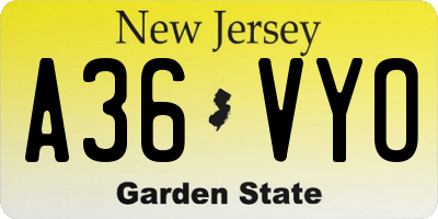 NJ license plate A36VYO