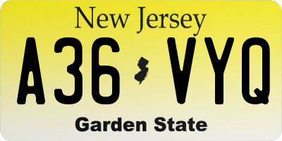 NJ license plate A36VYQ