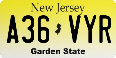 NJ license plate A36VYR