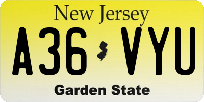 NJ license plate A36VYU