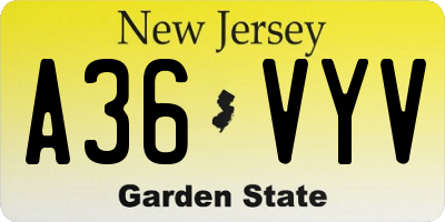 NJ license plate A36VYV