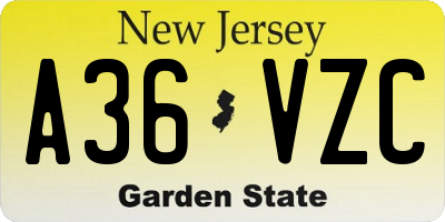 NJ license plate A36VZC
