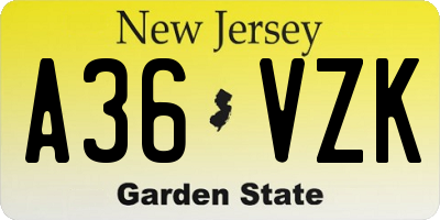 NJ license plate A36VZK