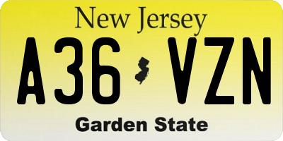 NJ license plate A36VZN
