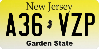 NJ license plate A36VZP