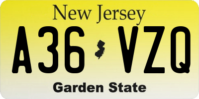 NJ license plate A36VZQ