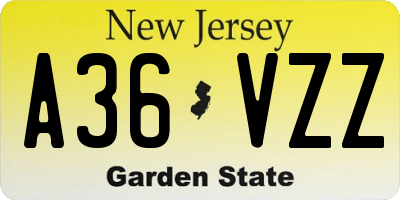 NJ license plate A36VZZ