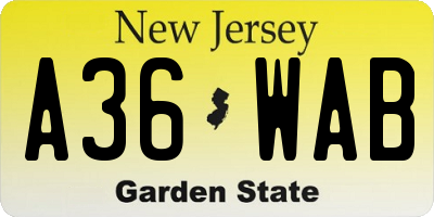 NJ license plate A36WAB