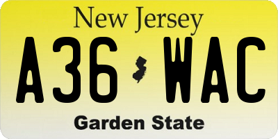 NJ license plate A36WAC