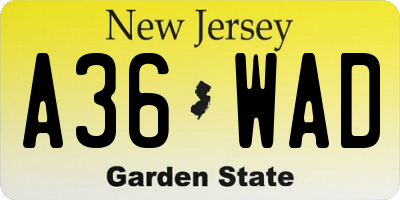 NJ license plate A36WAD