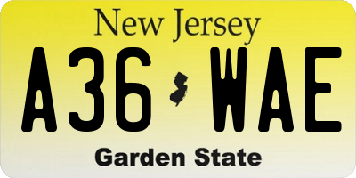 NJ license plate A36WAE