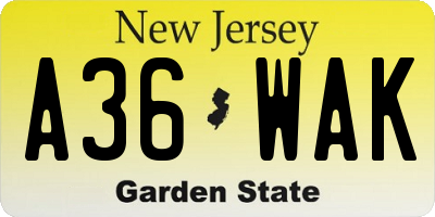 NJ license plate A36WAK