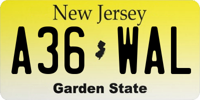 NJ license plate A36WAL