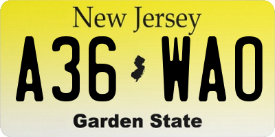 NJ license plate A36WAO