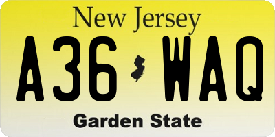 NJ license plate A36WAQ