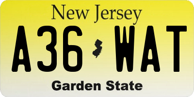 NJ license plate A36WAT