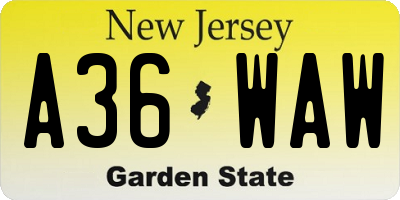 NJ license plate A36WAW