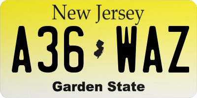 NJ license plate A36WAZ
