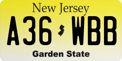 NJ license plate A36WBB