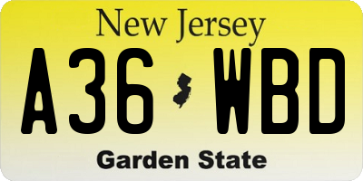 NJ license plate A36WBD