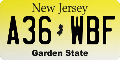 NJ license plate A36WBF