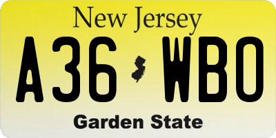 NJ license plate A36WBO