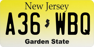 NJ license plate A36WBQ