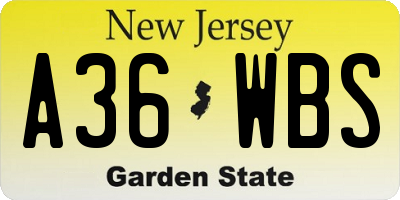 NJ license plate A36WBS