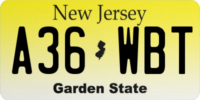 NJ license plate A36WBT
