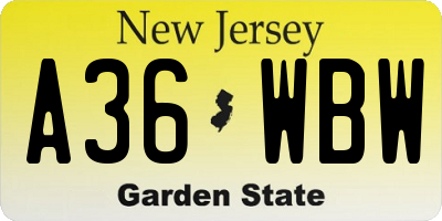 NJ license plate A36WBW