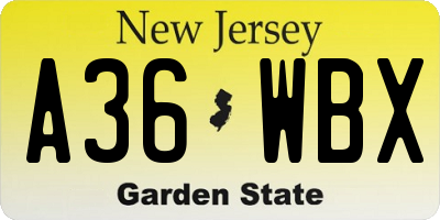 NJ license plate A36WBX