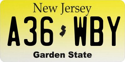NJ license plate A36WBY