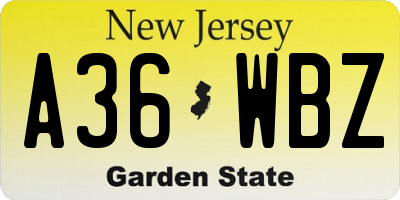 NJ license plate A36WBZ