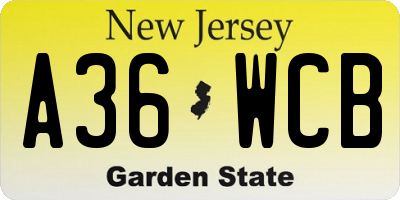 NJ license plate A36WCB