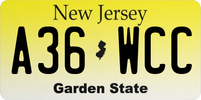 NJ license plate A36WCC