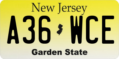 NJ license plate A36WCE