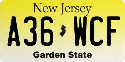 NJ license plate A36WCF
