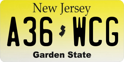 NJ license plate A36WCG