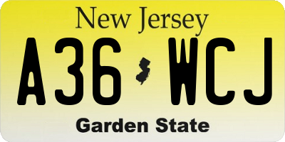 NJ license plate A36WCJ