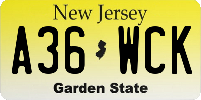 NJ license plate A36WCK