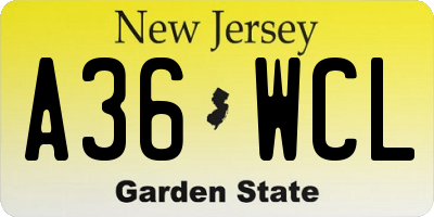 NJ license plate A36WCL