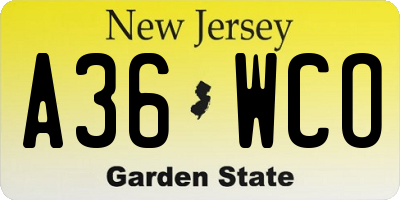 NJ license plate A36WCO