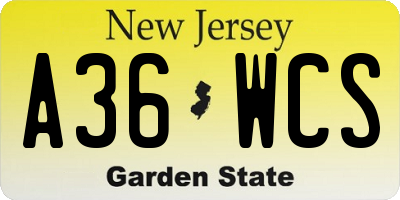 NJ license plate A36WCS