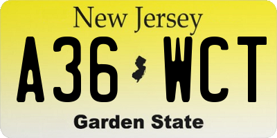 NJ license plate A36WCT
