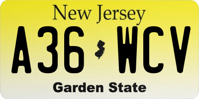 NJ license plate A36WCV